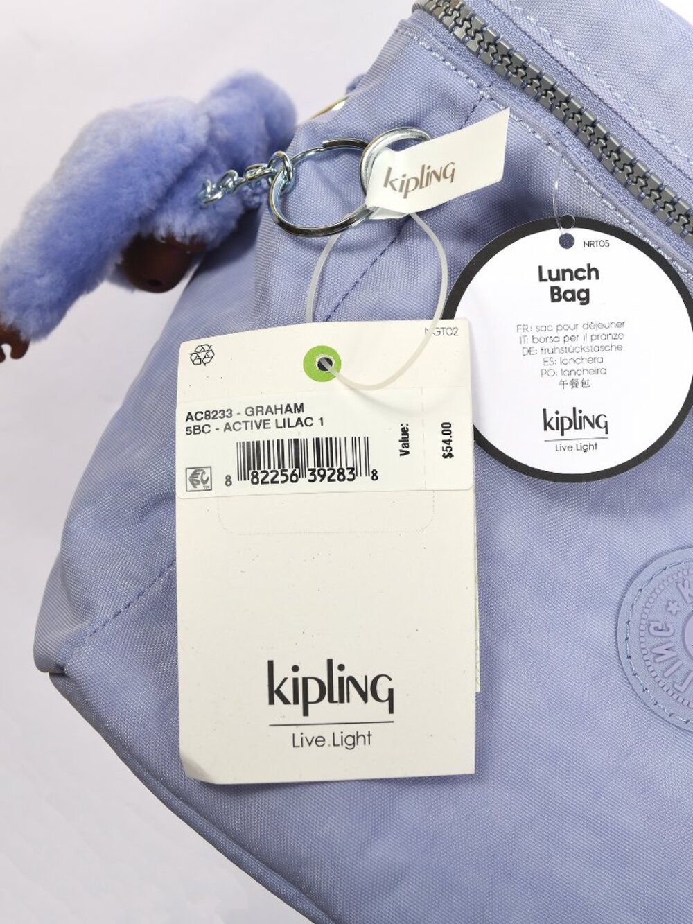Kipling Graham Lunch Bag Active Lilac Insulated Crossbody NWT Monkey AC8233 - Picture 6 of 7